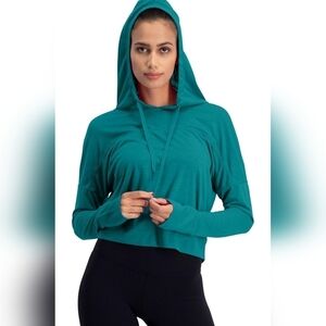 Three Sixty Six Women's Long-Sleeve Crop Top Hoodie, EVERGLADE GREEN, XXL